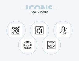 seo y medios de comunicación línea icono paquete 5 5 icono diseño. objetivo. negocio. motor. jugar. tono vector