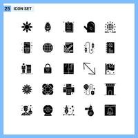 Set of 25 Vector Solid Glyphs on Grid for network global document gdpr glove Editable Vector Design Elements