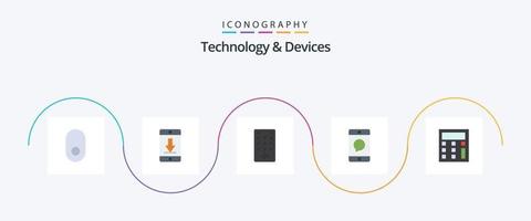 Devices Flat 5 Icon Pack Including calculator. mobile. control. message. communication vector