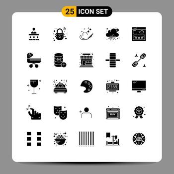 25 universal sólido glifos conjunto para web y móvil aplicaciones sitio web comunicaciones bolígrafo clima nube editable vector diseño elementos