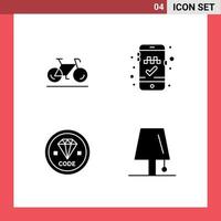 User Interface Pack of 4 Basic Solid Glyphs of bicycle develop sport mobile app programming Editable Vector Design Elements