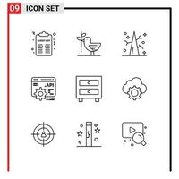 9 User Interface Outline Pack of modern Signs and Symbols of drawer application programme interface pacifism api concept winter Editable Vector Design Elements