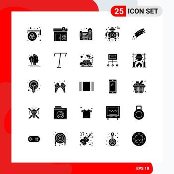 25 User Interface Solid Glyph Pack of modern Signs and Symbols of tech scanning creative robot thinking Editable Vector Design Elements