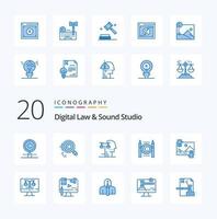 20 digital ley y sonido estudio azul color icono paquete me gusta imagen distribución juicio contribución derechos de autor vector