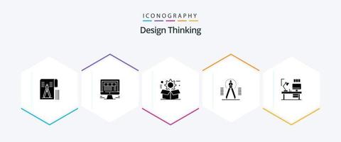 Design Thinking 25 Glyph icon pack including tool. compass. internet. configuration. gear vector