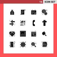 User Interface Pack of 16 Basic Solid Glyphs of map world news medical time clock Editable Vector Design Elements