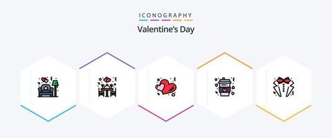 Valentines Day 25 FilledLine icon pack including bow. long. heart. drink. coffee vector