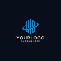 WB initial monogram logo with hexagonal shape and swoosh design vector