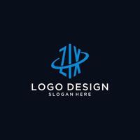 ZX initial monogram logo with hexagonal shape and swoosh design vector