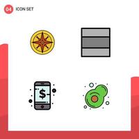 Pack of 4 creative Filledline Flat Colors of compass phone navigator layout breakfast Editable Vector Design Elements