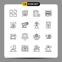 Set of 16 Modern UI Icons Symbols Signs for contract agreement document time calendar Editable Vector Design Elements