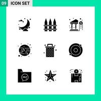 Set of 9 Modern UI Icons Symbols Signs for delete basket bank moon eclipse Editable Vector Design Elements