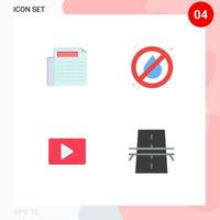 Group of 4 Flat Icons Signs and Symbols for news player no fire youtube construction Editable Vector Design Elements
