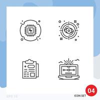 Pictogram Set of 4 Simple Filledline Flat Colors of chip healthcare hardware look report Editable Vector Design Elements