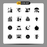 Universal Icon Symbols Group of 16 Modern Solid Glyphs of office building ui secure security Editable Vector Design Elements