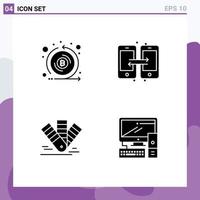 Pack of 4 creative Solid Glyphs of coin card emission data pantone Editable Vector Design Elements