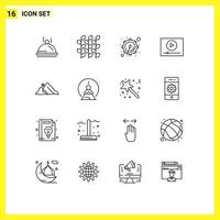 Editable Vector Line Pack of 16 Simple Outlines of landscape marketing millet online video Editable Vector Design Elements