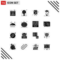 Group of 16 Solid Glyphs Signs and Symbols for rain education analytics online mouse Editable Vector Design Elements