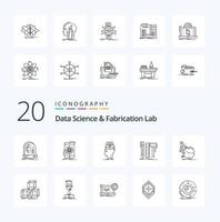 20 Data Science And Fabrication Lab Line icon Pack like digital design research sharing head vector