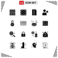 16 Universal Solid Glyphs Set for Web and Mobile Applications protection lock programing user delete Editable Vector Design Elements