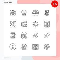 Pack of 16 Modern Outlines Signs and Symbols for Web Print Media such as box construction easter building skin wound Editable Vector Design Elements