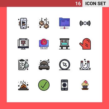 16 Universal Flat Color Filled Line Signs Symbols of cloud ui folder signal basic Editable Creative Vector Design Elements