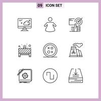 9 Universal Outline Signs Symbols of round design tumbs cross stop Editable Vector Design Elements