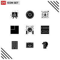 Pack of 9 Modern Solid Glyphs Signs and Symbols for Web Print Media such as gong bell audience asian layout Editable Vector Design Elements
