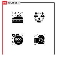 4 Thematic Vector Solid Glyphs and Editable Symbols of night structure team hierarchy eco leaf Editable Vector Design Elements