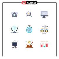 Group of 9 Modern Flat Colors Set for cycle clean computer cleaning pc Editable Vector Design Elements