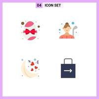 Set of 4 Vector Flat Icons on Grid for birthday moon egg golf player valentines Editable Vector Design Elements