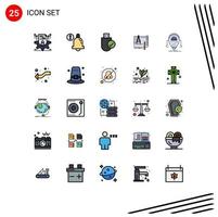 Set of 25 Modern UI Icons Symbols Signs for paper blue print computers architecture stick Editable Vector Design Elements