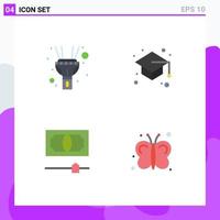 Pack of 4 Modern Flat Icons Signs and Symbols for Web Print Media such as flash money back to school study fly Editable Vector Design Elements