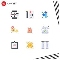 Set of 9 Modern UI Icons Symbols Signs for love location file map up left Editable Vector Design Elements