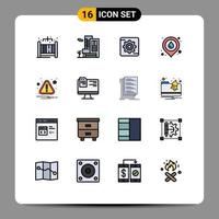 16 Thematic Vector Flat Color Filled Lines and Editable Symbols of attention caution setting alert map Editable Creative Vector Design Elements