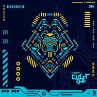 Robot cyberpunk blue design with dark background. Abstract technology vector illustration.