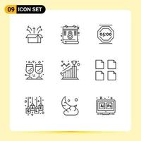 Pack of 9 Modern Outlines Signs and Symbols for Web Print Media such as achieve wine stop work glass working Editable Vector Design Elements