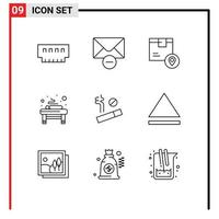 Set of 9 Vector Outlines on Grid for no relaxation box massage product Editable Vector Design Elements