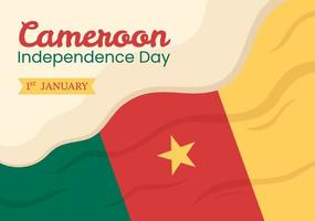 feliz día de la independencia de camerún el 1 de enero con bandera camerunesa y fiesta conmemorativa en dibujos animados planos dibujados a mano ilustración de plantillas vector