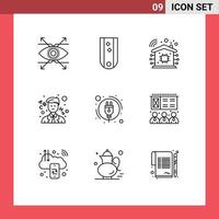 Pack of 9 Modern Outlines Signs and Symbols for Web Print Media such as power energy consumption striped teacher learn Editable Vector Design Elements