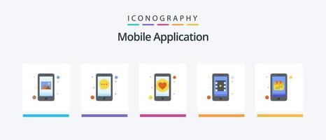 Mobile Application Flat 5 Icon Pack Including app. app. mobile video. mobile app. Creative Icons Design vector