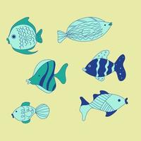 Various fish in doodle style vector