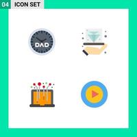 Group of 4 Flat Icons Signs and Symbols for clock hardware timepiece hand media Editable Vector Design Elements