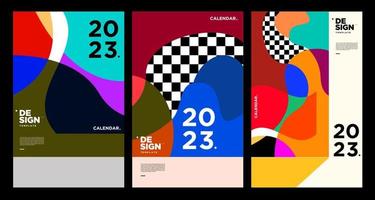 New year 2023 calendar design template with geometric colorful abstract. Vector calendar design.