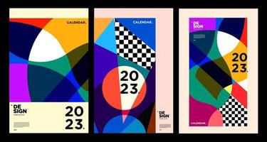 New year 2023 calendar design template with geometric colorful abstract. Vector calendar design.