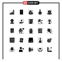 User Interface Pack of 25 Basic Solid Glyphs of shower bath fast science boiling flask Editable Vector Design Elements