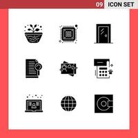 9 Universal Solid Glyphs Set for Web and Mobile Applications search document encryption room house Editable Vector Design Elements