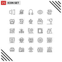 25 User Interface Line Pack of modern Signs and Symbols of school book headphones science eye Editable Vector Design Elements