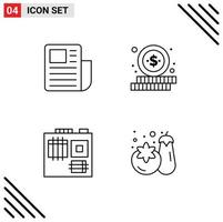 Stock Vector Icon Pack of 4 Line Signs and Symbols for document motherboard text sheet money supermarket Editable Vector Design Elements