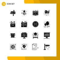 16 User Interface Solid Glyph Pack of modern Signs and Symbols of mail love computer happy balloon Editable Vector Design Elements